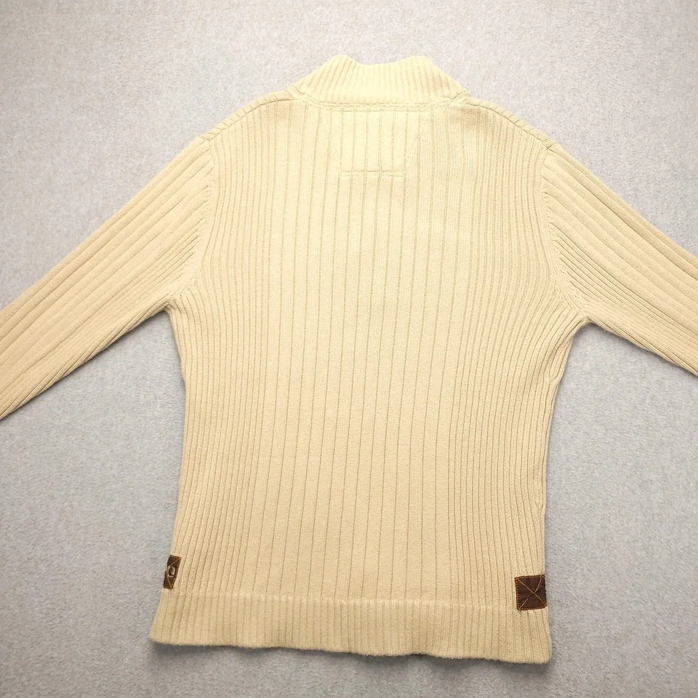 Eddie Bauer Sweater Mens‎ M Beige Ribbed Cotton Mock Neck Henley Knit Pullover - Picture 6 of 11